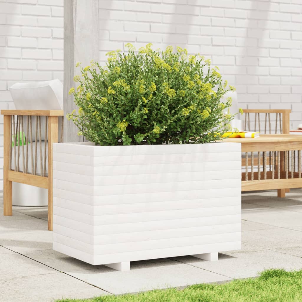 Fioriera Da Giardino Bianca 70X40X49,5Cm Legno Massello Di Pino Douglas Naturale