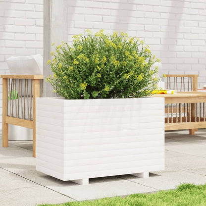 Fioriera Da Giardino Bianca 70X40X49,5Cm Legno Massello Di Pino Douglas Naturale
