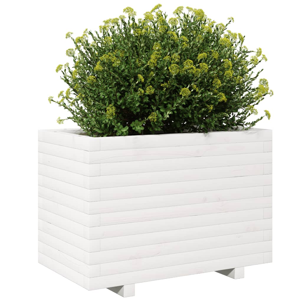 Fioriera Da Giardino Bianca 70X40X49,5Cm Legno Massello Di Pino Douglas Naturale