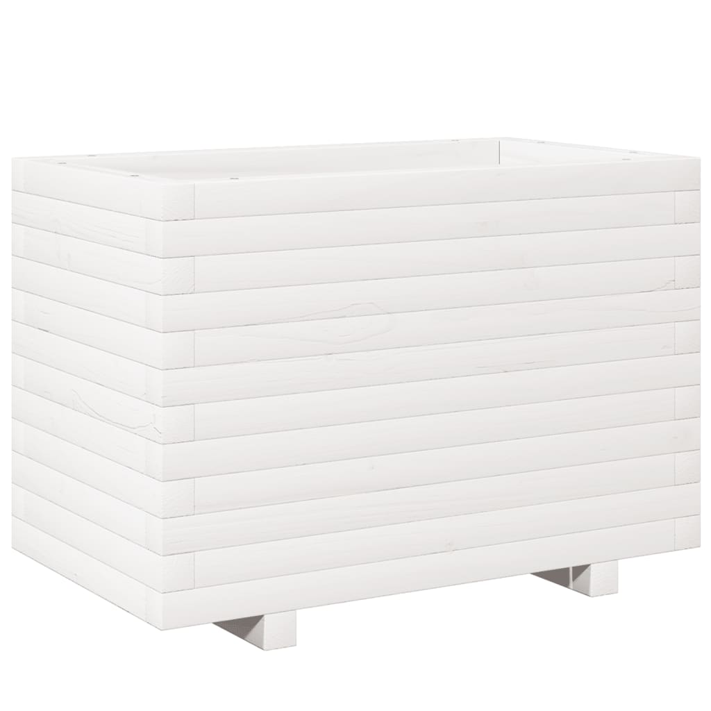 Fioriera Da Giardino Bianca 70X40X49,5Cm Legno Massello Di Pino Douglas Naturale