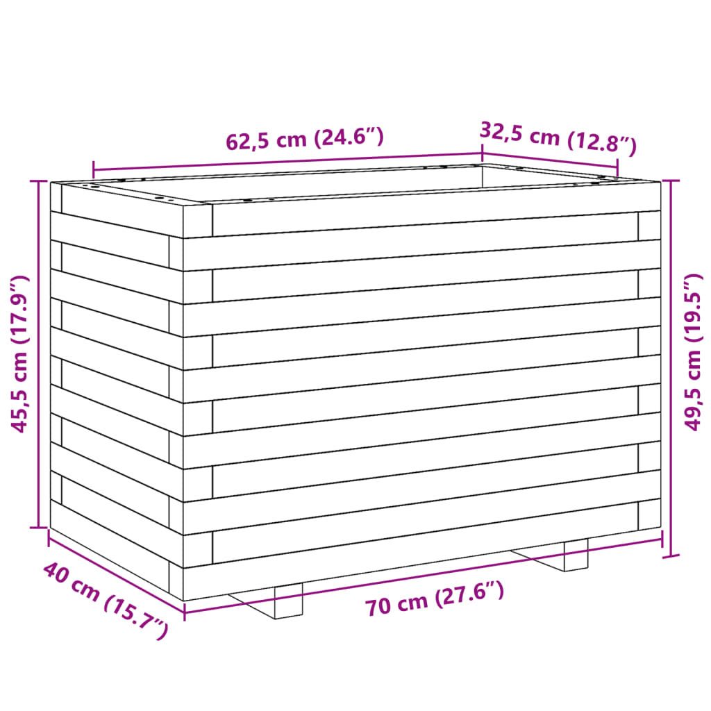 Fioriera Da Giardino Bianca 70X40X49,5Cm Legno Massello Di Pino Douglas Naturale