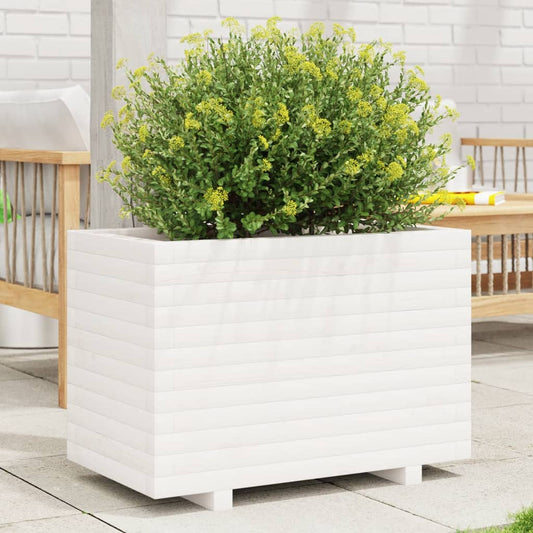 Fioriera Da Giardino Bianca 70X40X49,5Cm Legno Massello Di Pino Douglas Naturale