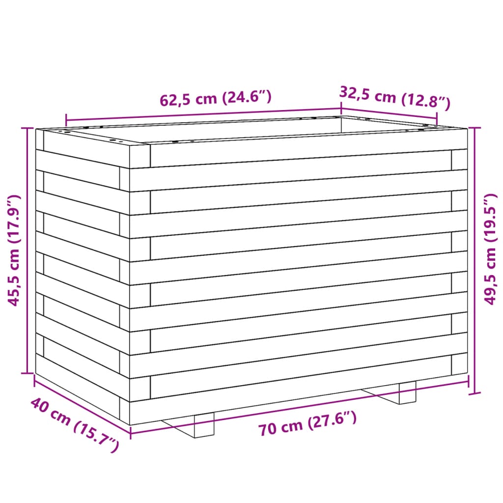 Fioriera Da Giardino 70X40X49,5 Cm In Legno Di Pino Impregnato Impregnato Naturale