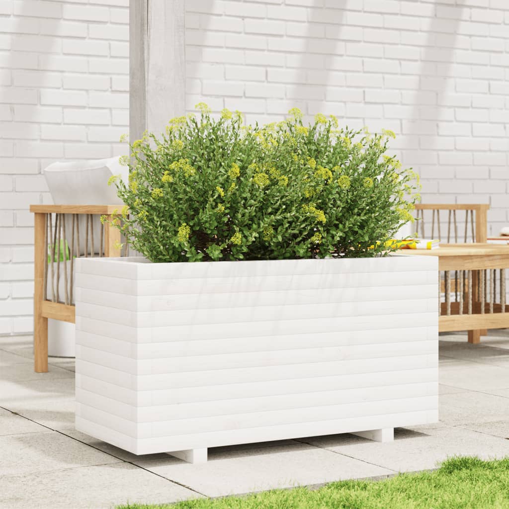 Fioriera Da Giardino Bianca 90X40X49,5Cm Legno Massello Di Pino Pino Naturale