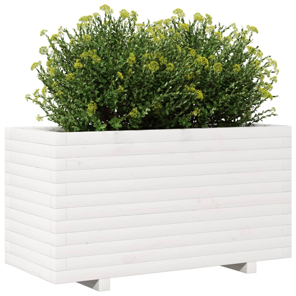 Fioriera Da Giardino Bianca 90X40X49,5Cm Legno Massello Di Pino Pino Naturale