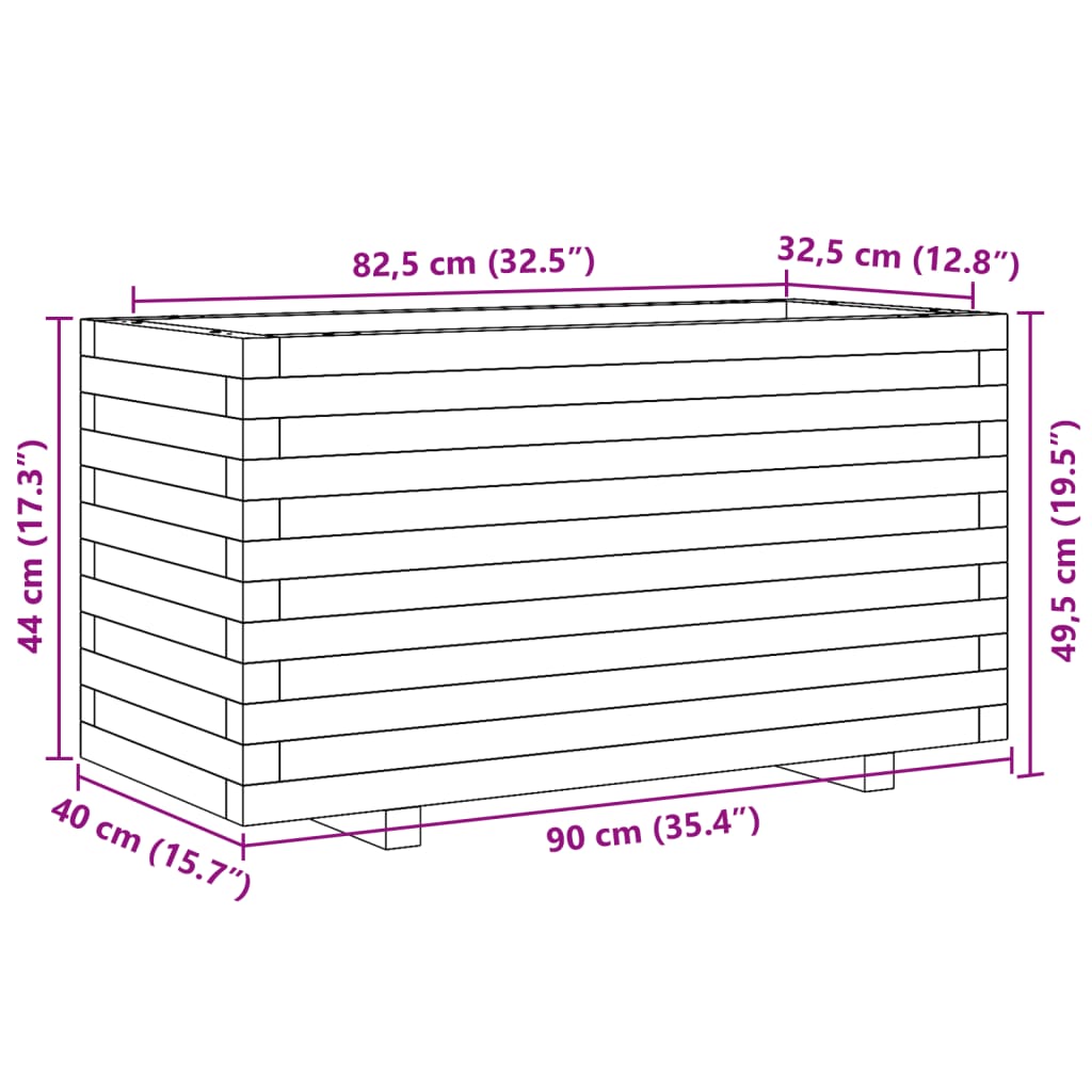 Fioriera Da Giardino Bianca 90X40X49,5Cm Legno Massello Di Pino Pino Naturale