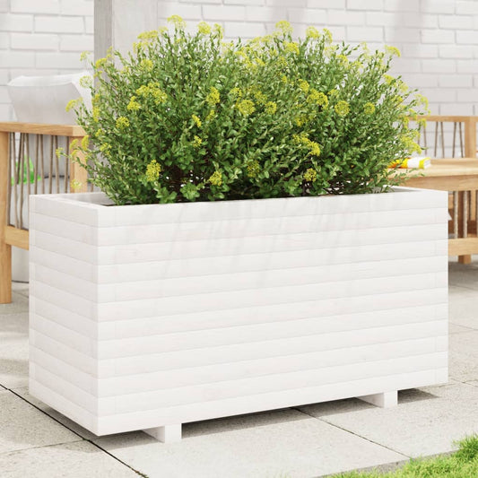 Fioriera Da Giardino Bianca 90X40X49,5Cm Legno Massello Di Pino Pino Naturale