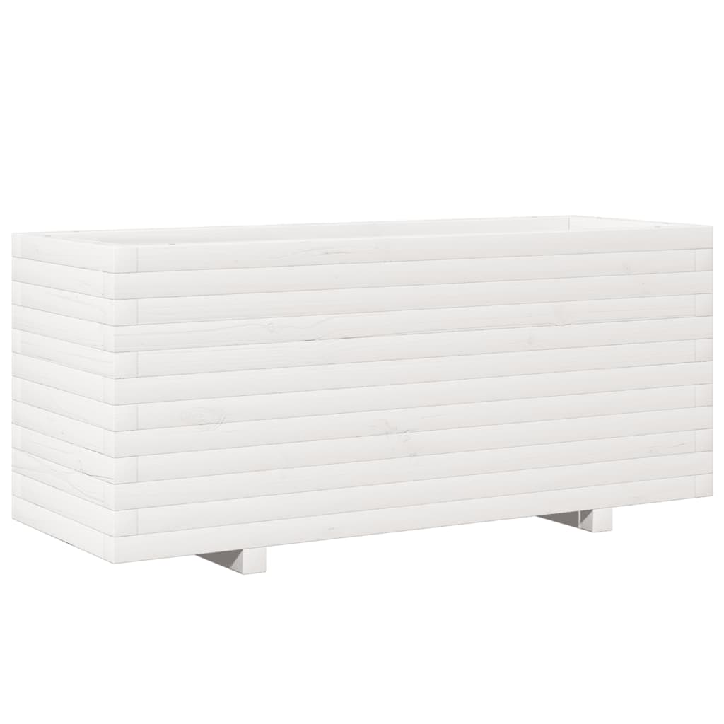 Fioriera Da Giardino Bianca 110X40X49,5 Cm Legno Massello Pino Cera Marrone