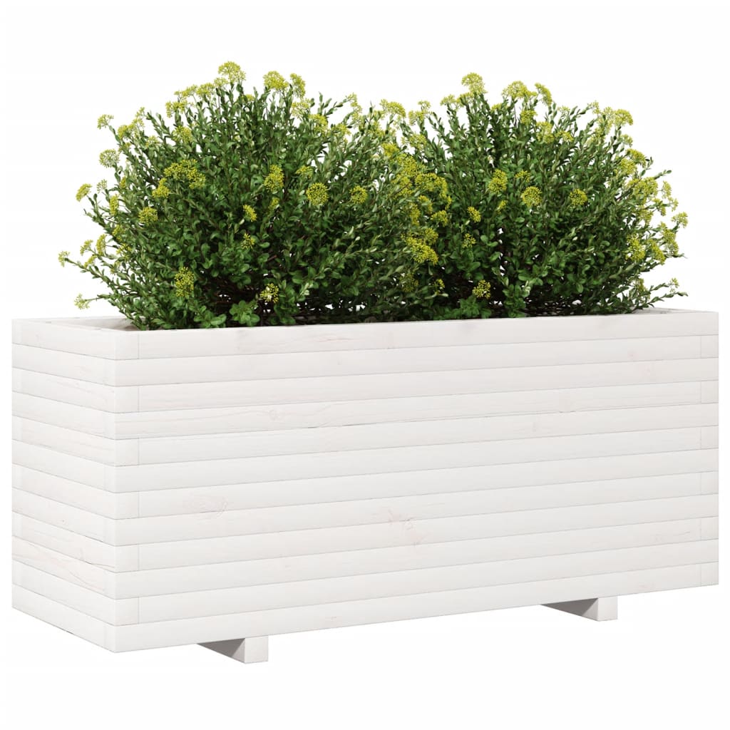 Fioriera Da Giardino Bianca 110X40X49,5 Cm Legno Massello Pino Cera Marrone