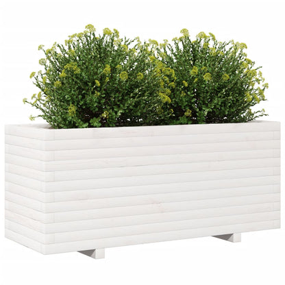 Fioriera Da Giardino Bianca 110X40X49,5 Cm Legno Massello Pino Cera Marrone
