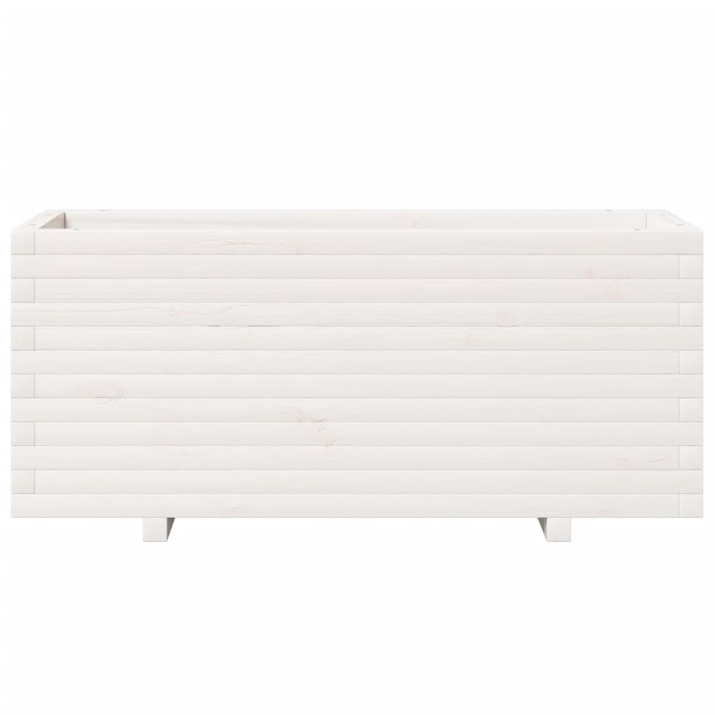 Fioriera Da Giardino Bianca 110X40X49,5 Cm Legno Massello Pino Cera Marrone