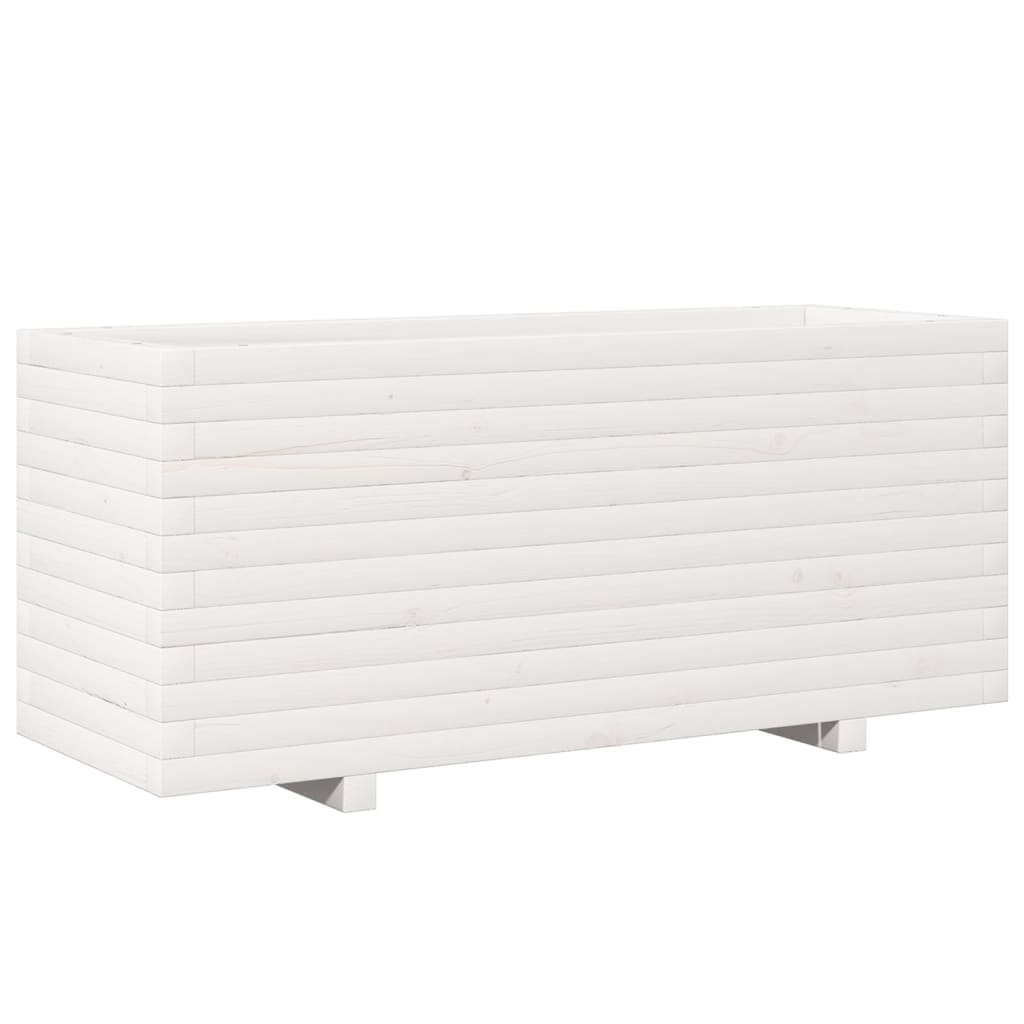 Fioriera Da Giardino Bianca 110X40X49,5 Cm Legno Massello Pino Cera Marrone