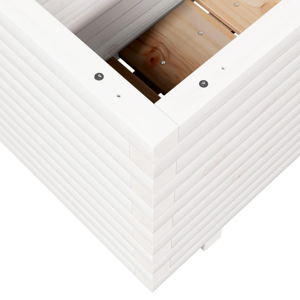 Fioriera Da Giardino Bianca 110X40X49,5 Cm Legno Massello Pino Cera Marrone