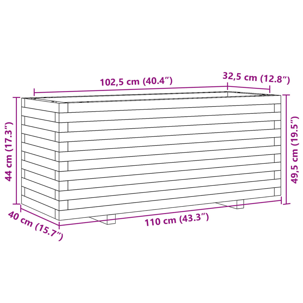 Fioriera Da Giardino Bianca 110X40X49,5 Cm Legno Massello Pino Cera Marrone