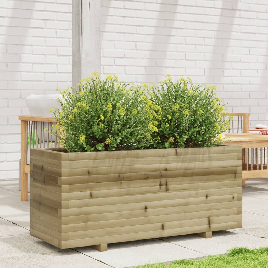 Fioriera Da Giardino 110X40X49,5 Cm In Legno Di Pino Impregnato Bianco