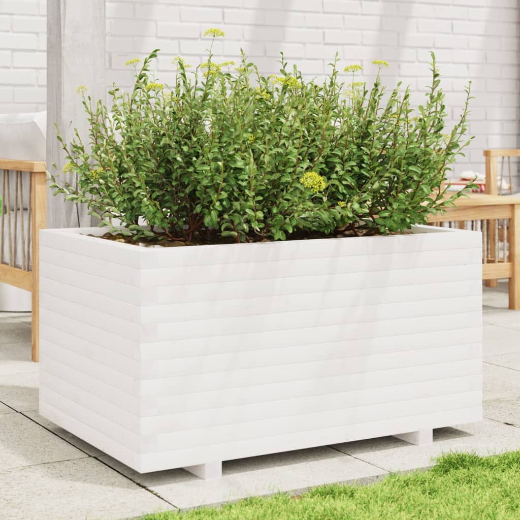 Fioriera Da Giardino Bianca 90X60X49,5Cm Legno Massello Di Pino Bianco