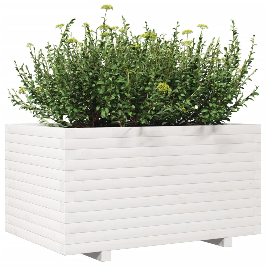 Fioriera Da Giardino Bianca 90X60X49,5Cm Legno Massello Di Pino Bianco