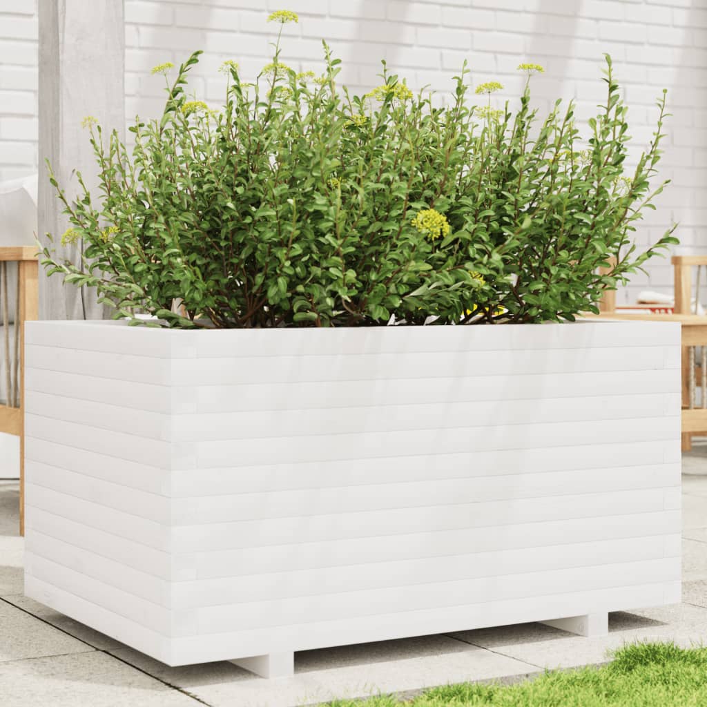 Fioriera Da Giardino Bianca 90X60X49,5Cm Legno Massello Di Pino Bianco