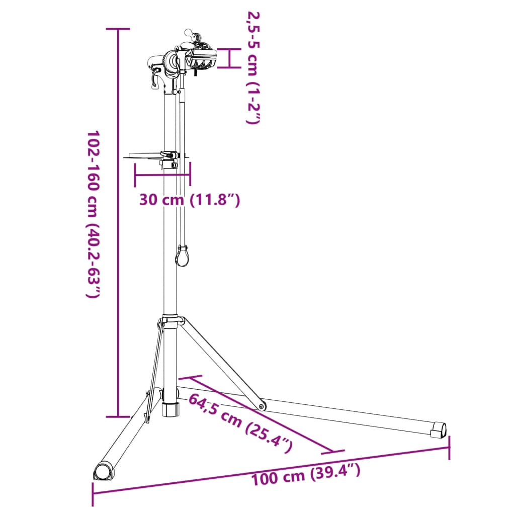 Supporto Per Riparazione Bici Regolabile 102-160 Cm Alluminio