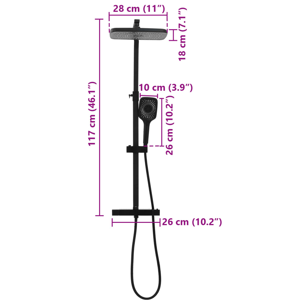 Set Soffione Doccia Duale Con Miscelatore E Tubo Ottone Nero