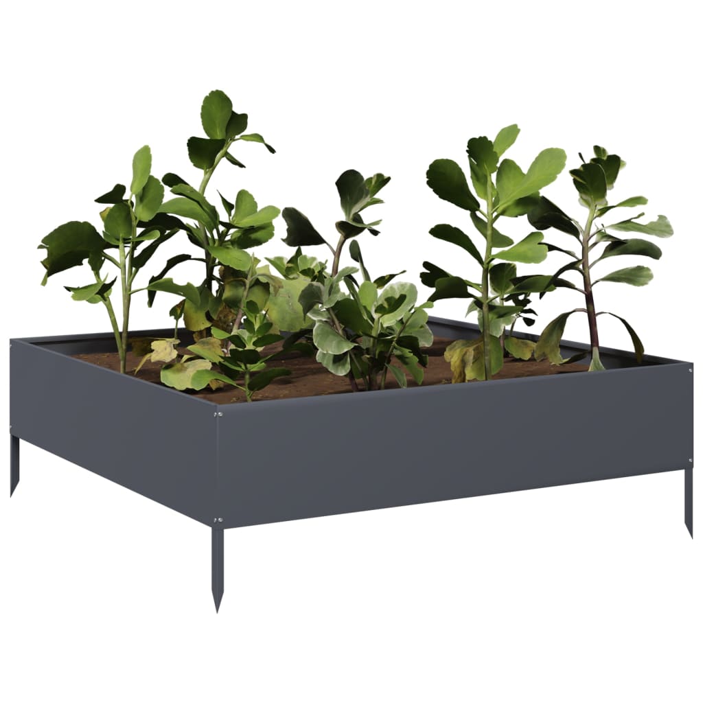 Fioriera Rialzata Da Giardino Antracite 100X100X33,5Cm Acciaio/Antracite