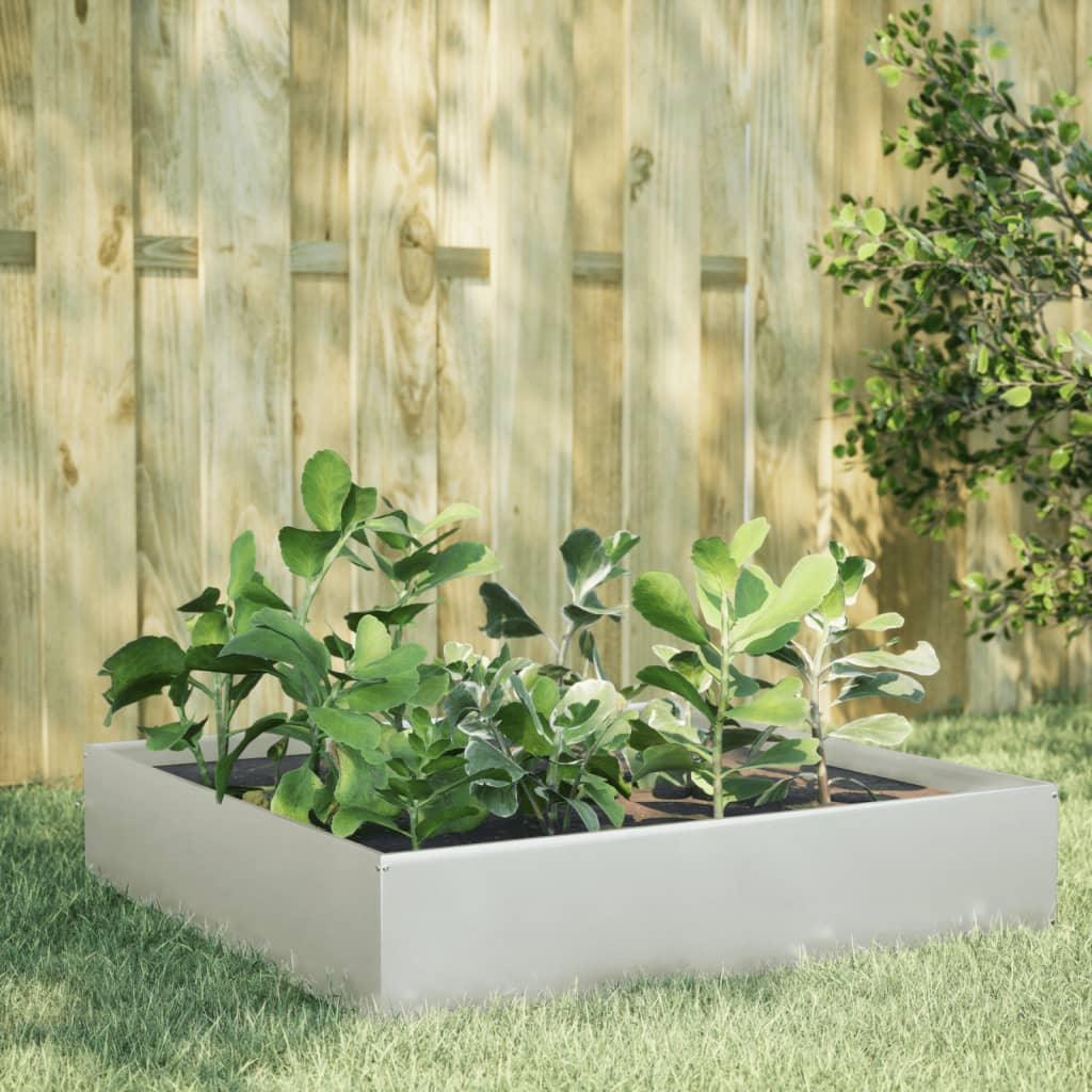 Fioriera Rialzata Da Giardino 100X100X18,5 Cm In Acciaio Inox Acciaio Inossidabile/Grigio Chiaro