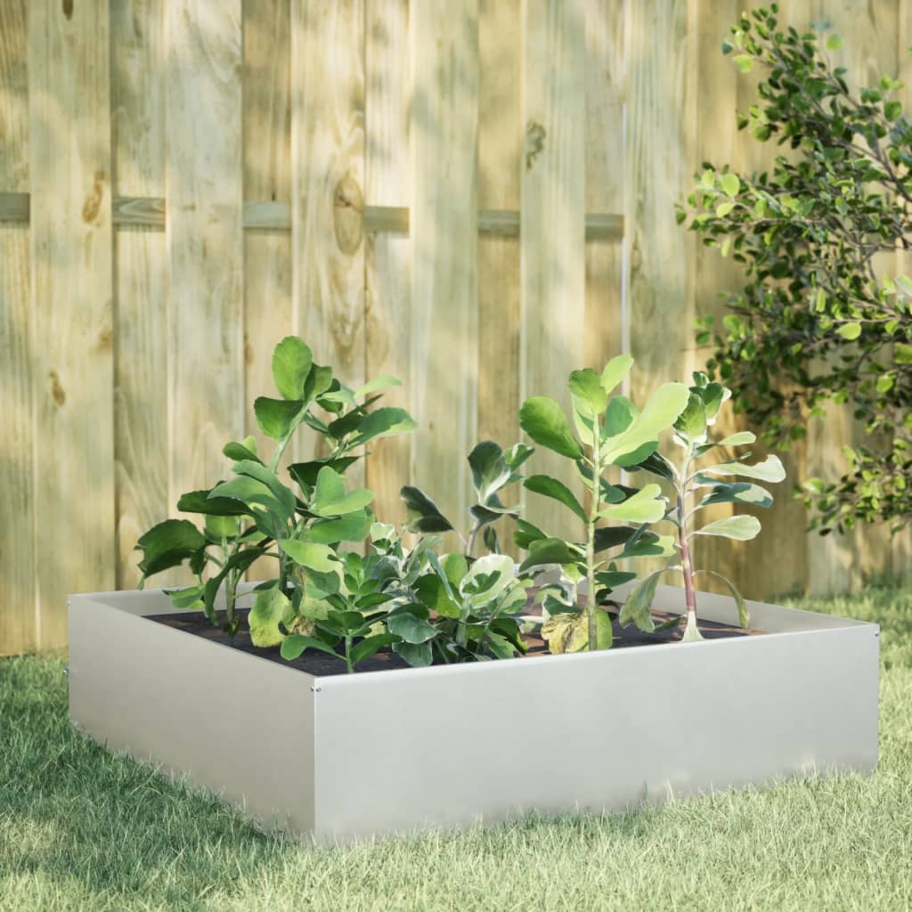Fioriera Rialzata Da Giardino 100X100X18,5 Cm In Acciaio Inox Acciaio Inossidabile/Grigio Chiaro