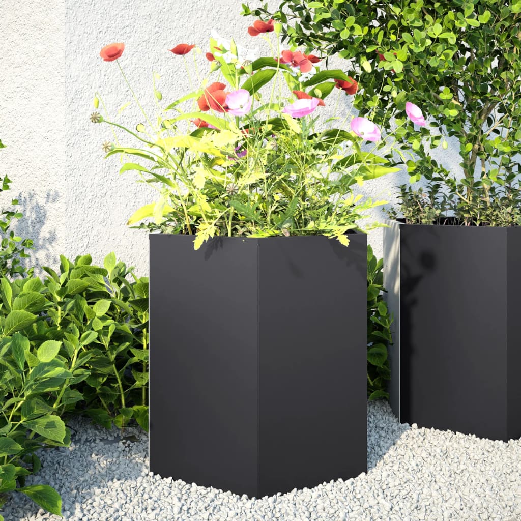 Fioriere Da Giardino 2 Pz Antracite Esagono Acciaio