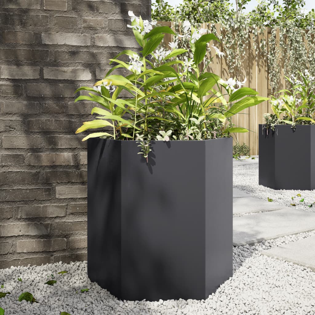 Fioriere Da Giardino 2 Pz Antracite Esagono Acciaio