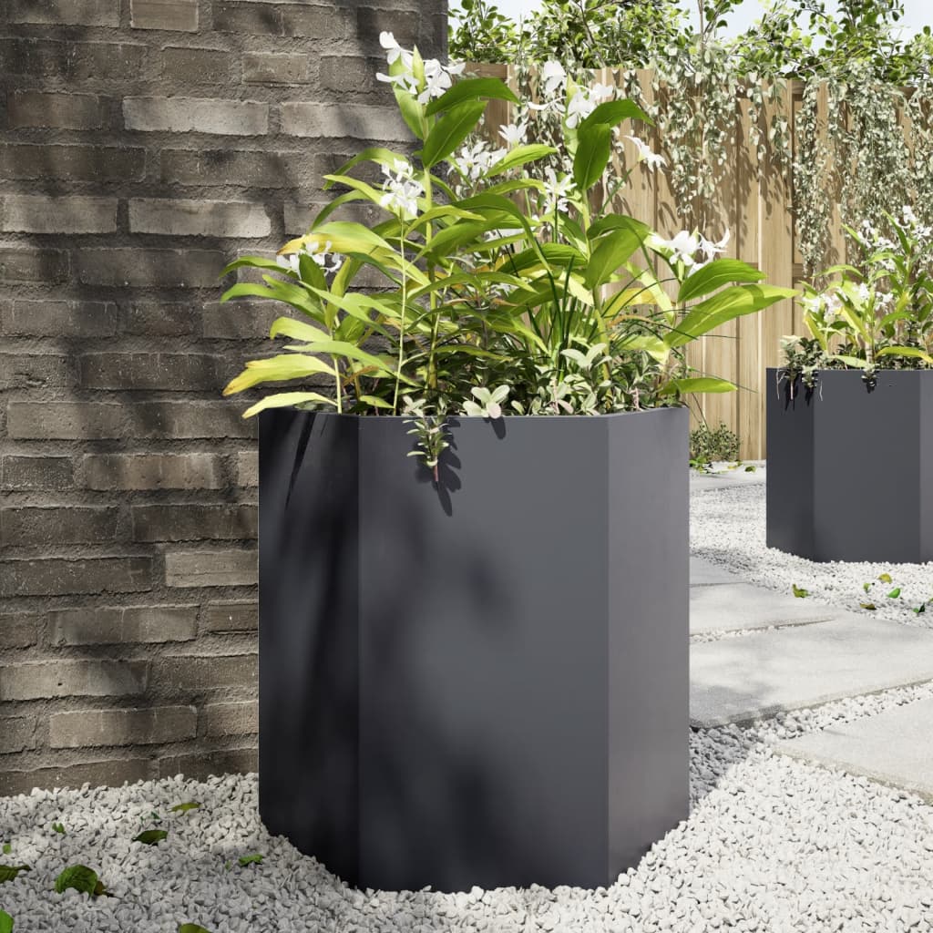 Fioriere Da Giardino 2 Pz Antracite Esagono Acciaio
