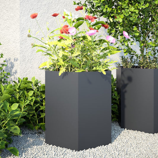 Fioriere Da Giardino 2 Pz Antracite Esagono Acciaio