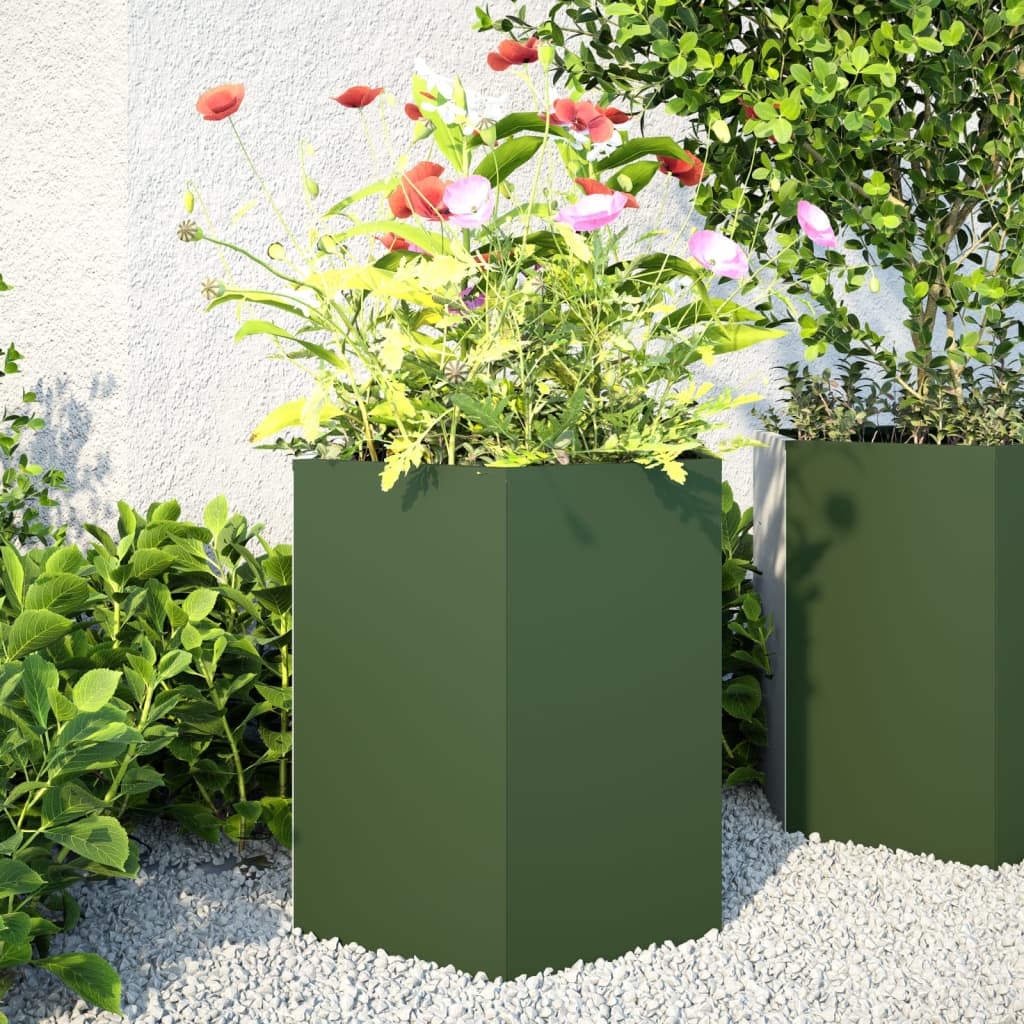 Fioriere Da Giardino 2 Pz Antracite Esagono Acciaio