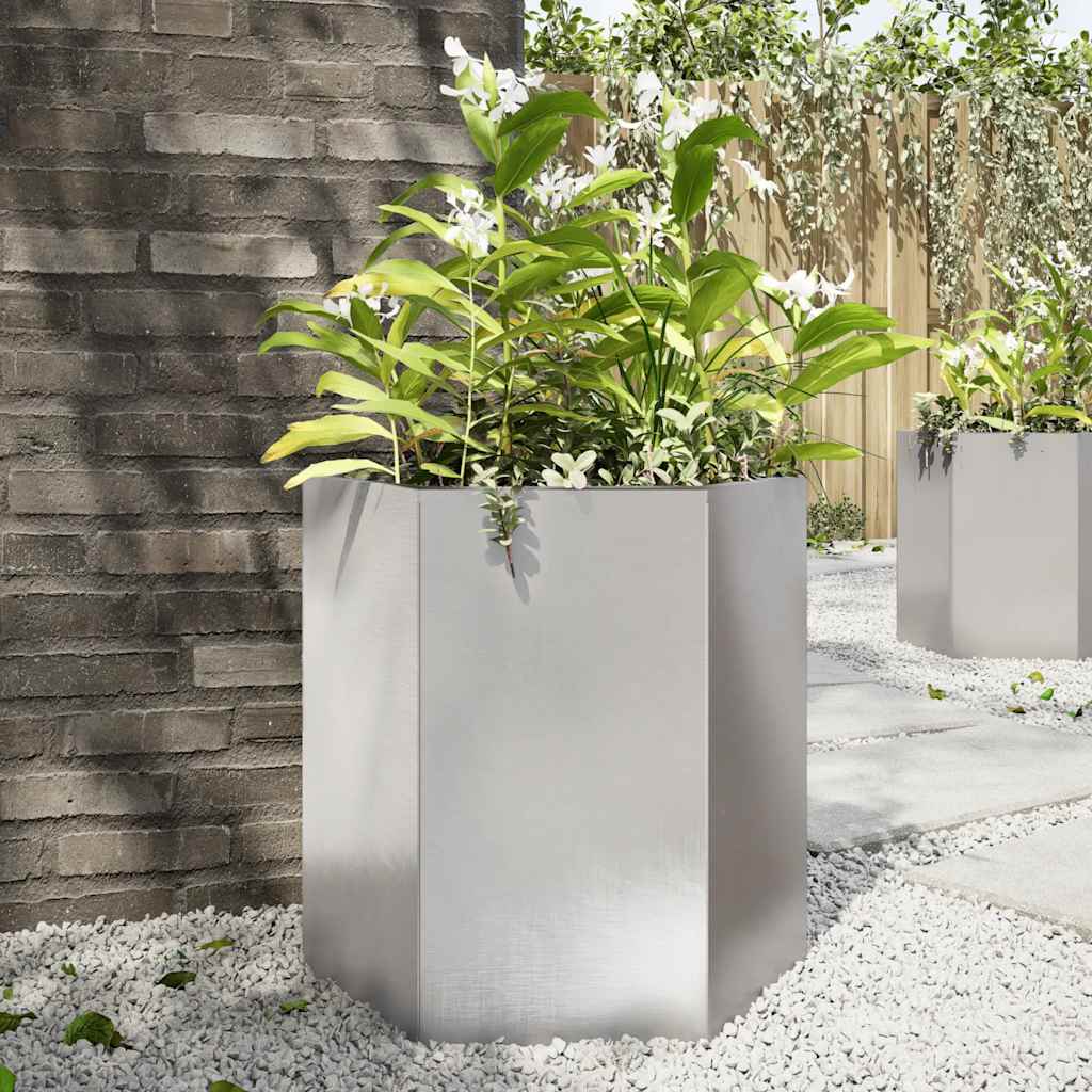 Fioriere Da Giardino 2 Pz Antracite Esagono Acciaio
