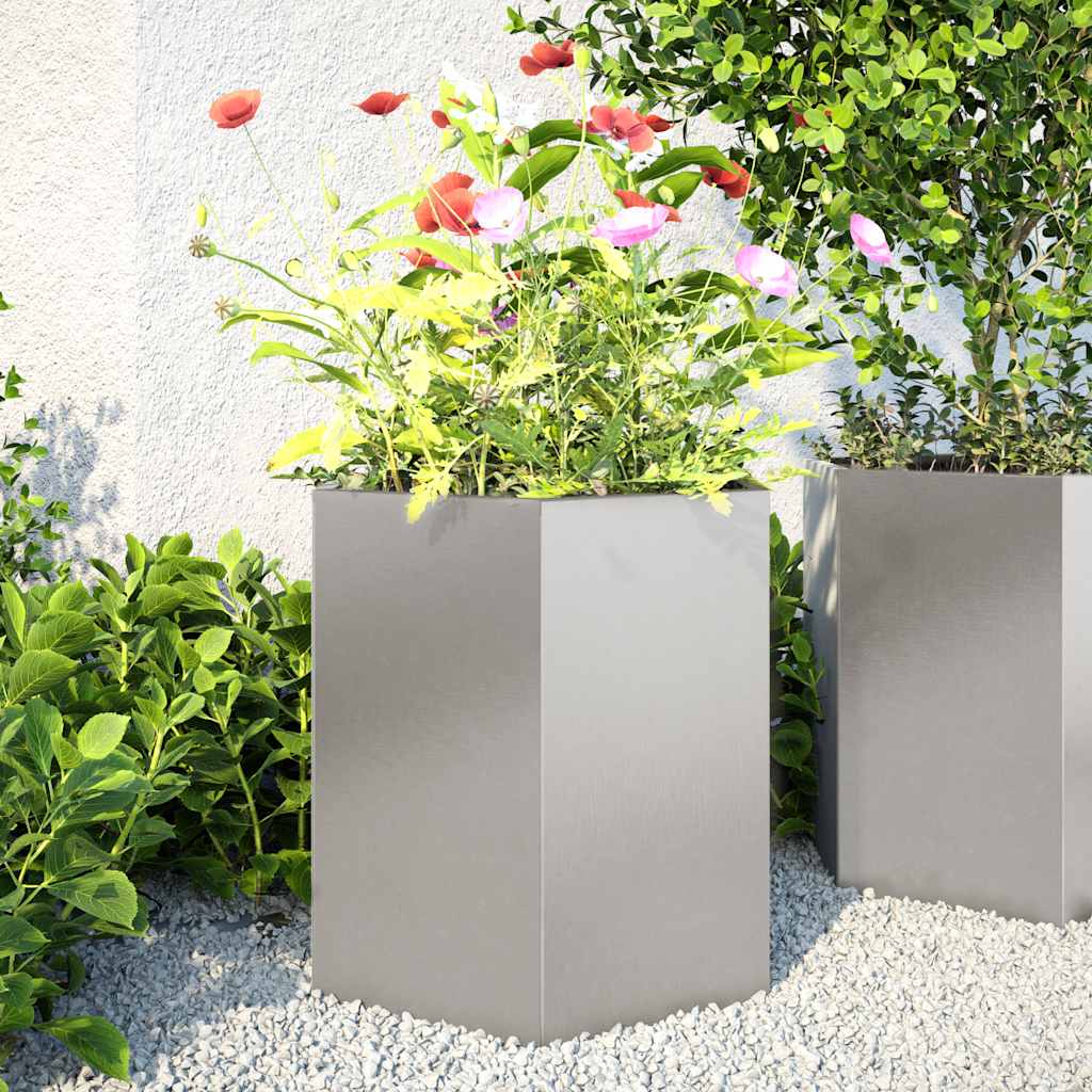 Fioriere Da Giardino 2 Pz Antracite Esagono Acciaio