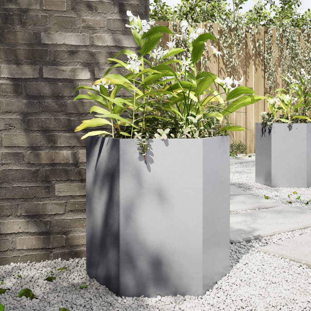 Fioriere Da Giardino 2 Pz Antracite Esagono Acciaio