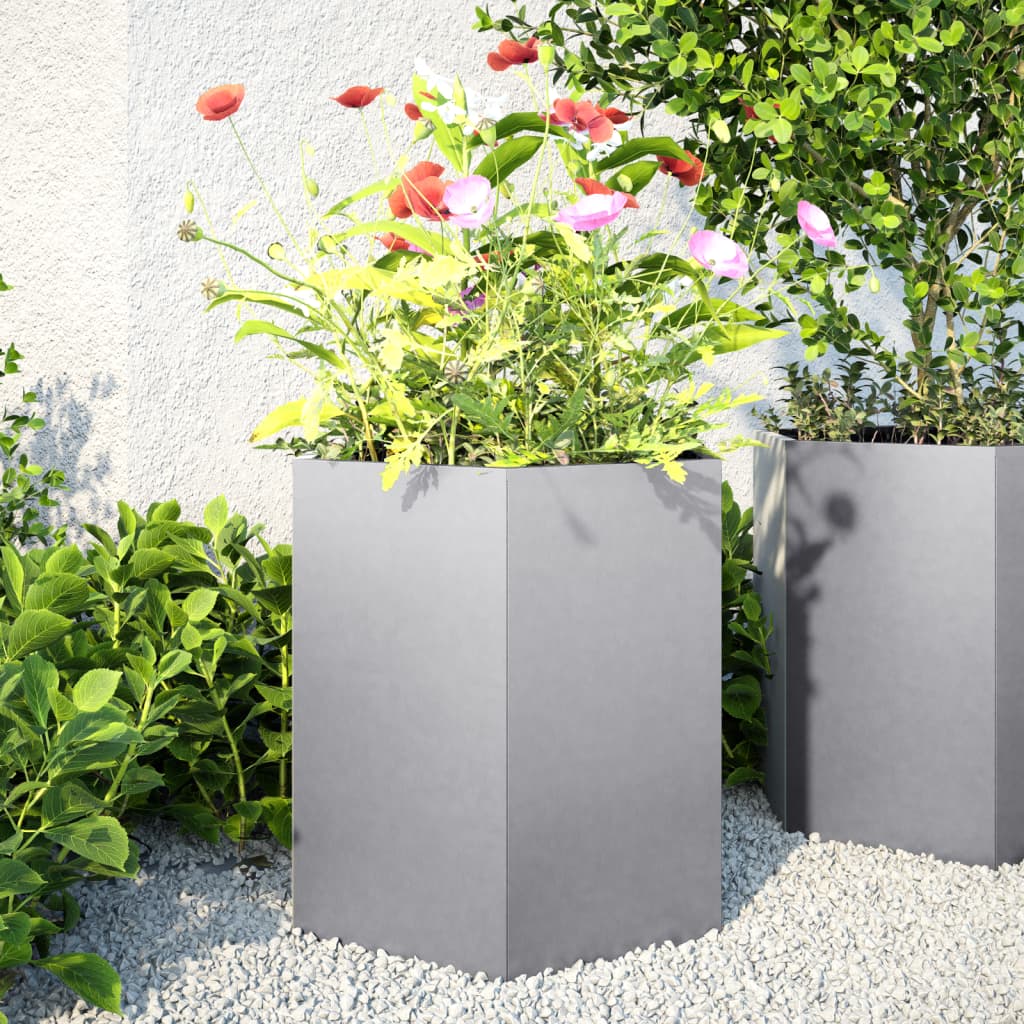 Fioriere Da Giardino 2 Pz Antracite Esagono Acciaio