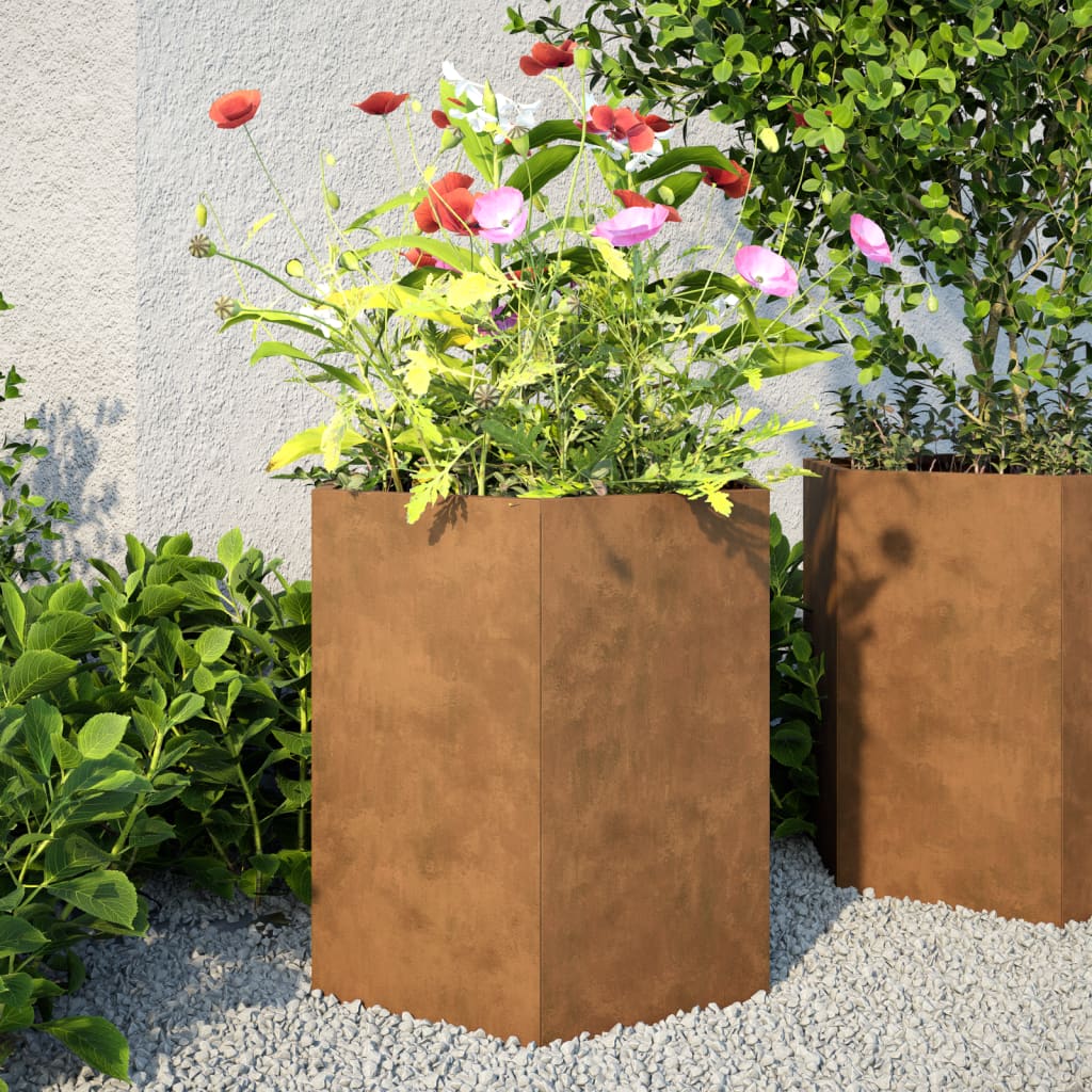 Fioriere Da Giardino 2 Pz Antracite Esagono Acciaio