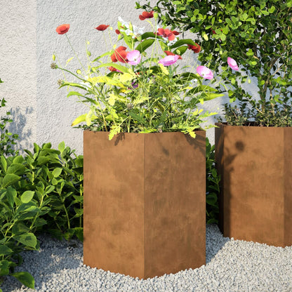 Fioriere Da Giardino 2 Pz Antracite Esagono Acciaio