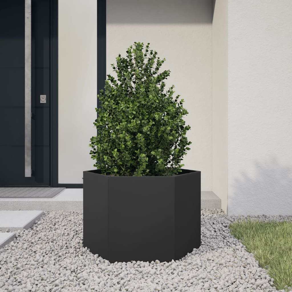Fioriere Da Giardino 2 Pz Antracite Esagono Acciaio