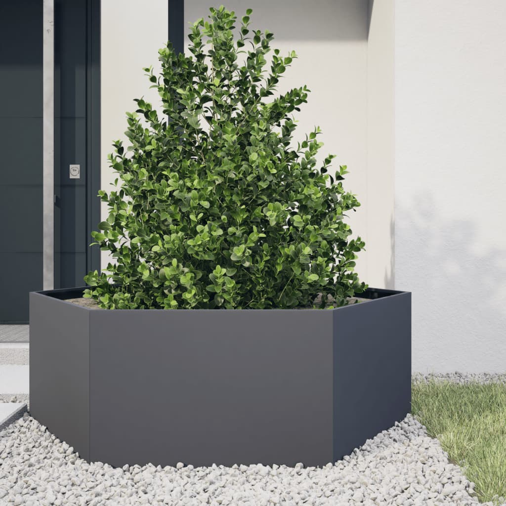 Fioriere Da Giardino 2 Pz Antracite Esagono Acciaio