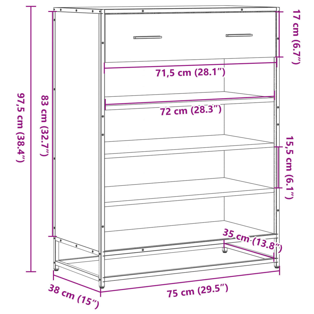 Scarpiera 75X38X97,5 Cm Legno Multistrato Metallo