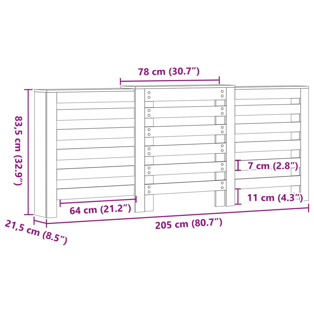 Copertura Termosifone Legno Antico 205X21,5X83,5 Cm Multistrato Rovere Fumo