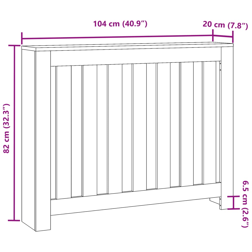 Copertura Termosifone Nera 104X20X82 Cm Legno Multistrato