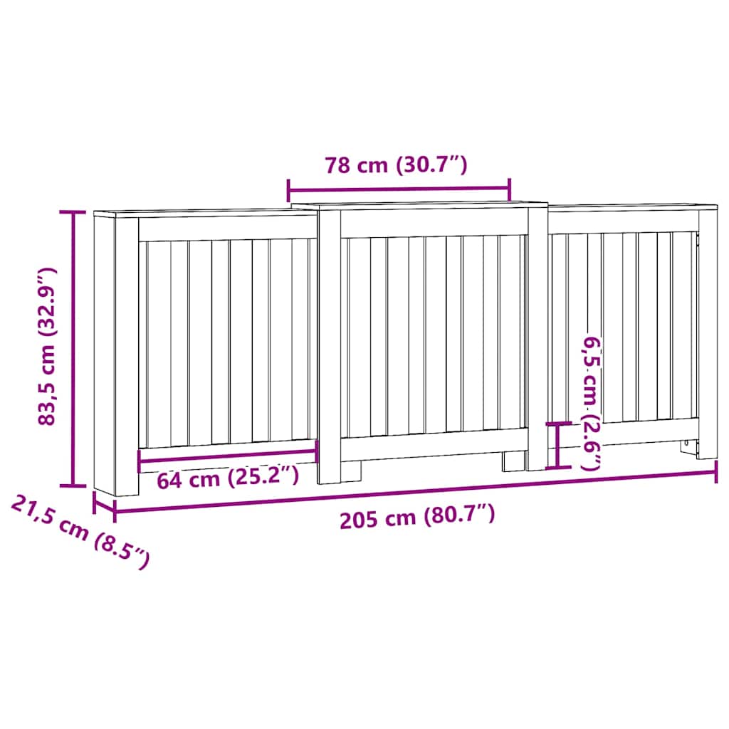 Copertura Termosifone 205X21,5X83,5Cm Multistrato Grigio Sonoma