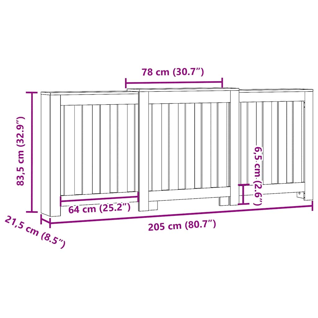 Copertura Termosifone 205X21,5X83,5 Multistrato Rovere Marrone