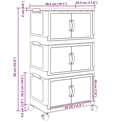 Scatola Portaoggetti Con Ruote 3 Livelli 28 L 48,5X29,5X86 Cm