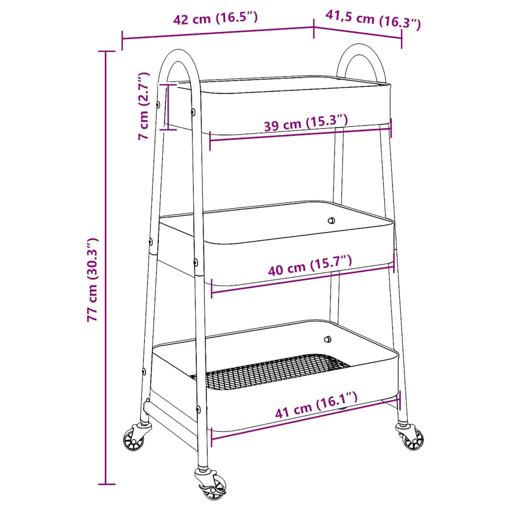 Carrello Portaoggetti A 3 Ripiani 42X41,5X77 Cm In Acciaio