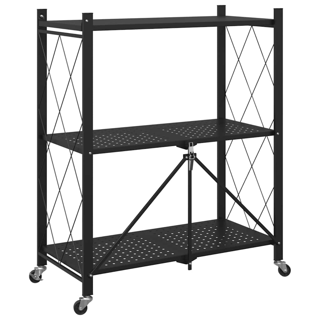 Scaffale Portaoggetti Su Ruote Nero 71X34X88 Cm In Acciaio
