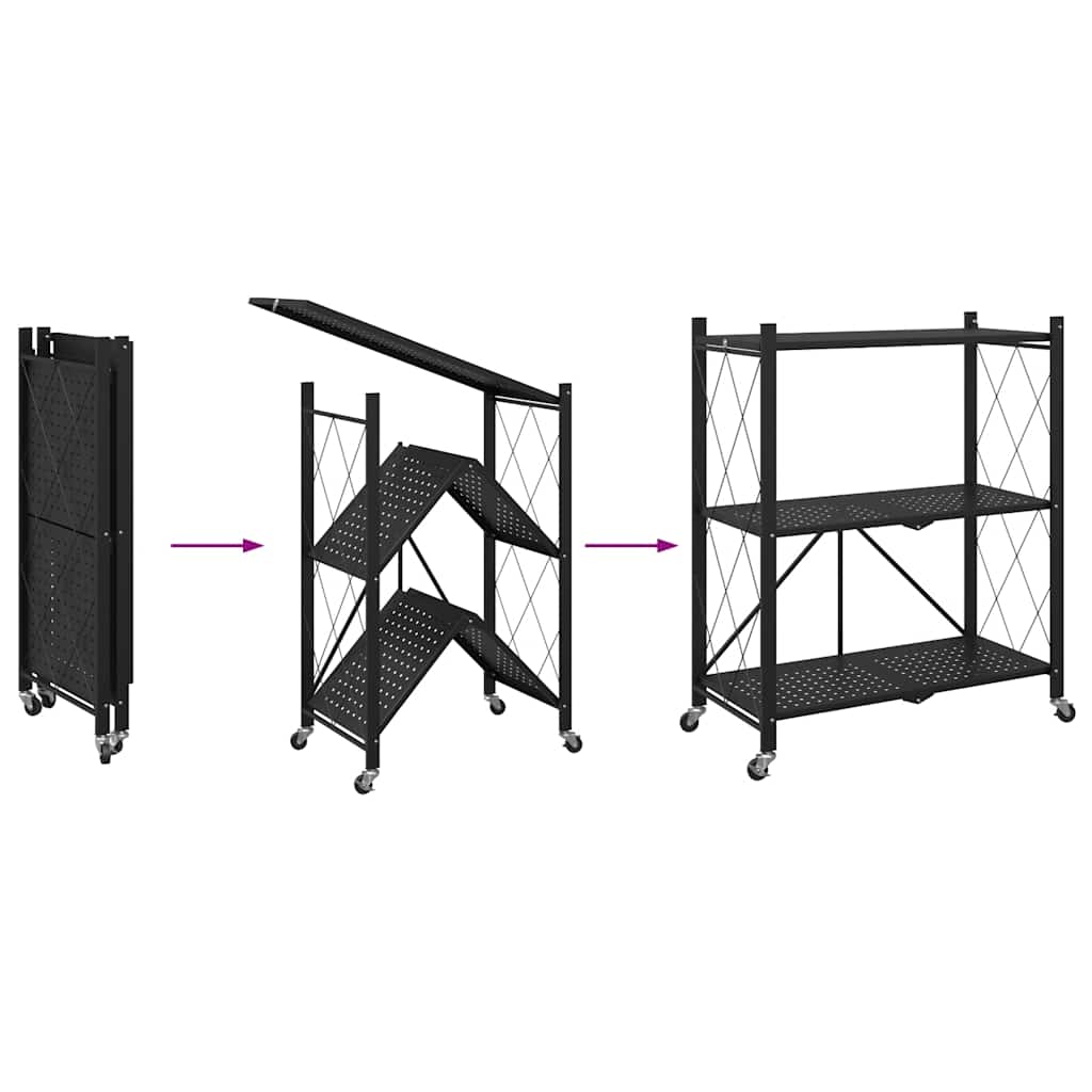 Scaffale Portaoggetti Su Ruote Nero 71X34X88 Cm In Acciaio