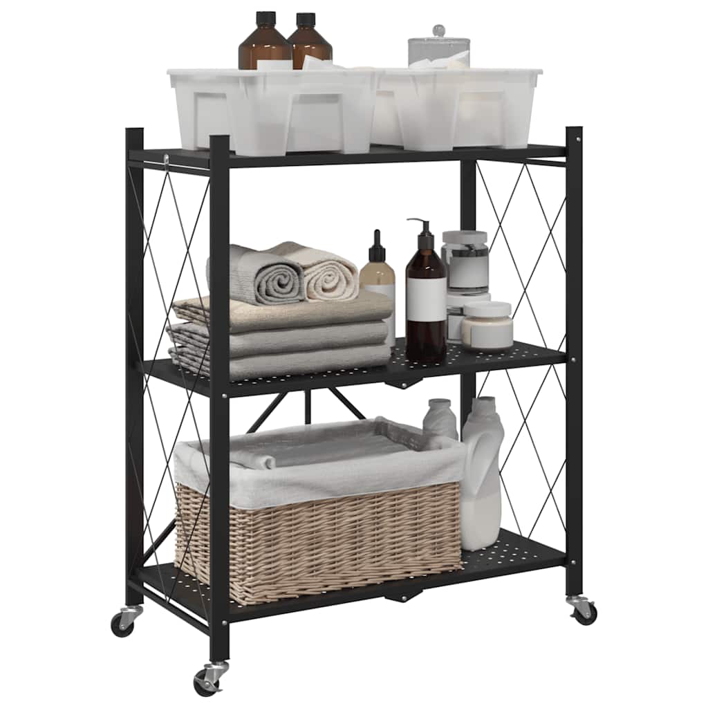 Scaffale Portaoggetti Su Ruote Nero 71X34X88 Cm In Acciaio
